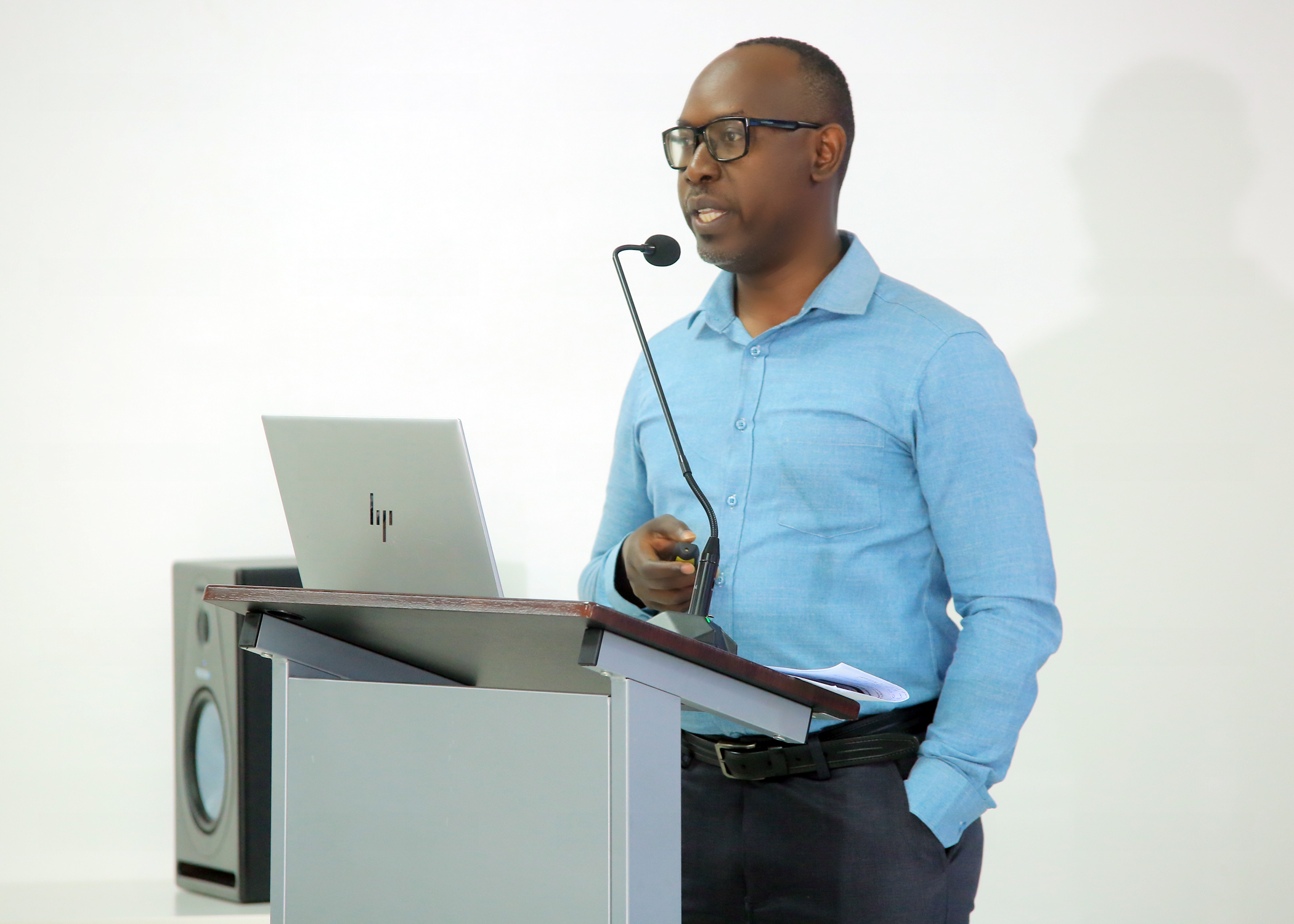 Simon Ddembe delivering a section on economic diplomacy and international trade at the American Centre Kampala